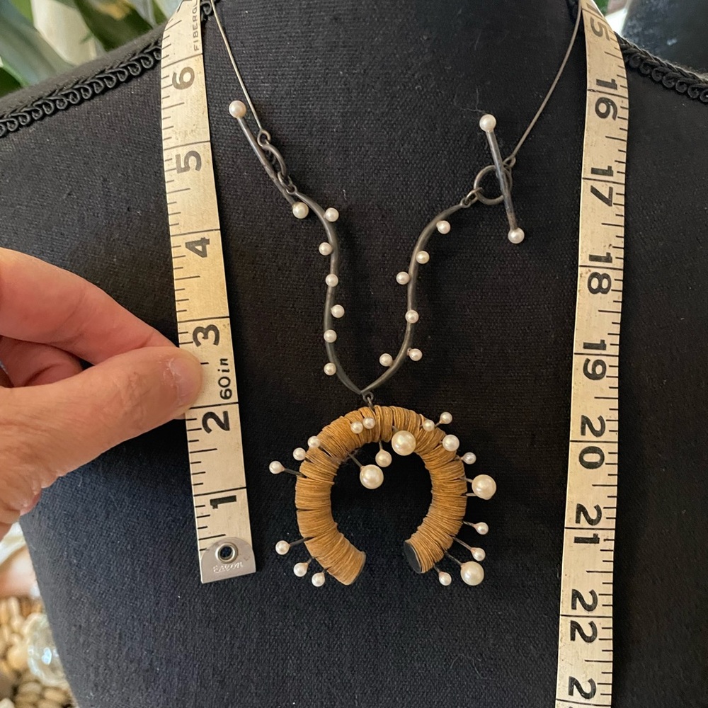 Vintage Kiwon Wang Silver Pearl and Paper necklace NYC - Picture 9 of 16